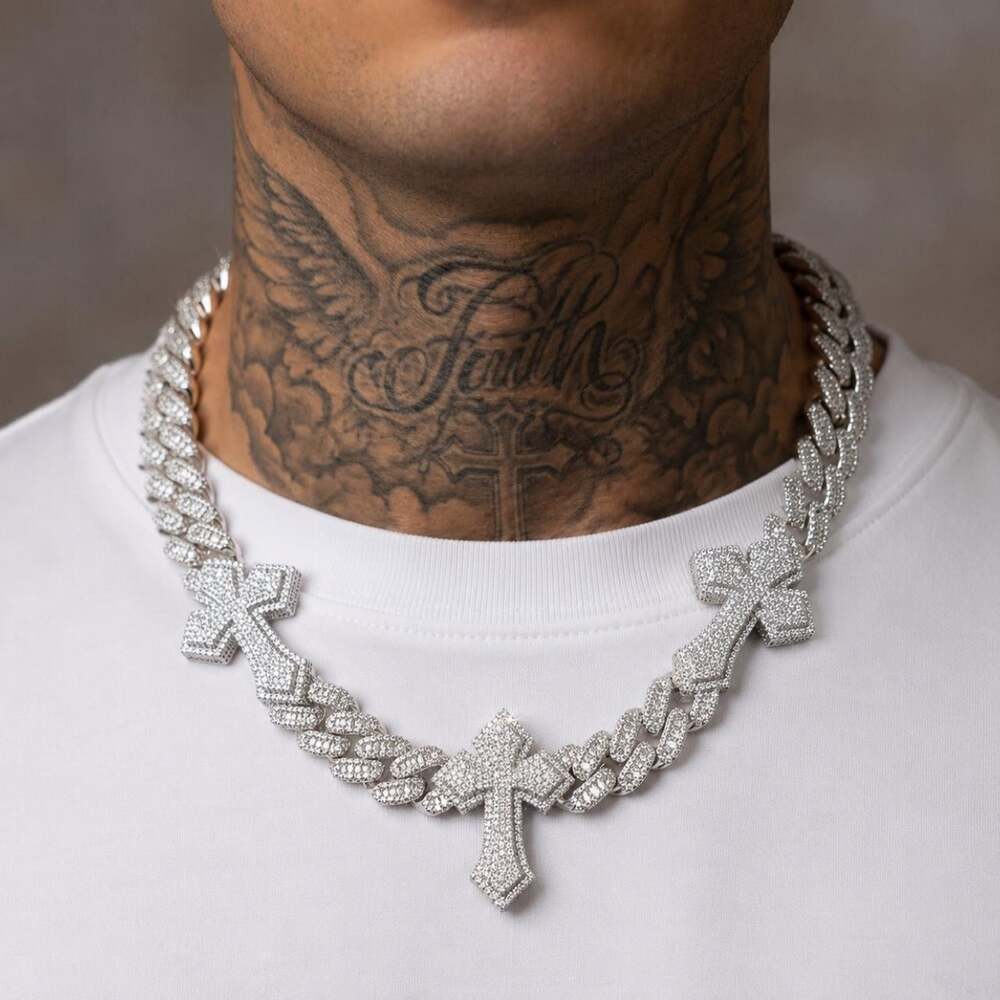 Triple Cross Cuban Link Necklace B 9 Df